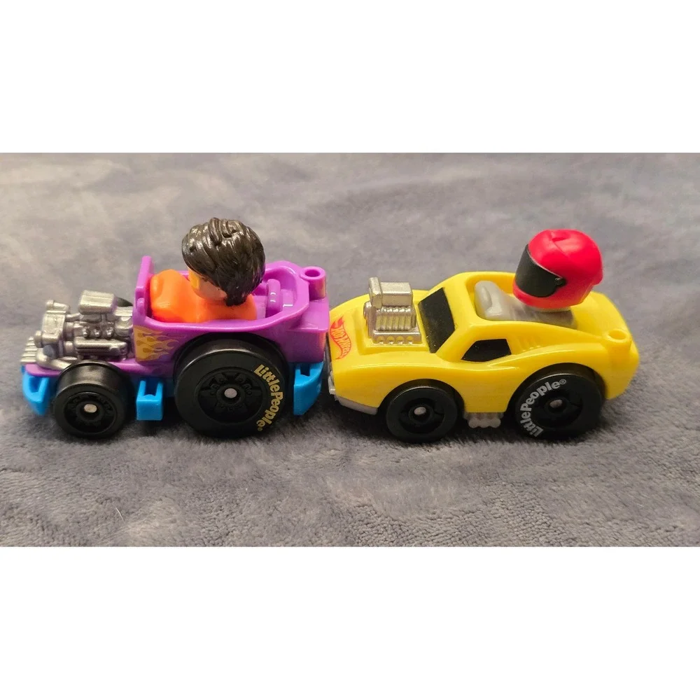 Fisher Price Little People Hot Wheels Racing Cars Purple Hot Rod Yellow Racer